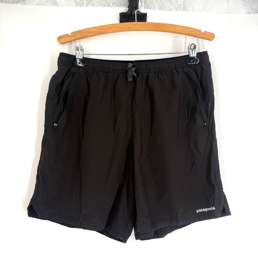 Patagonia Nine Trails Shorts Mens Large Black Running 7 Inch Inseam Lined Run